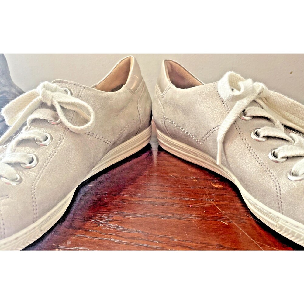 Paul Green Metallic Leather Sneakers Women 9 Taupe Champagne Comfort Shoes - Picture 7 of 9